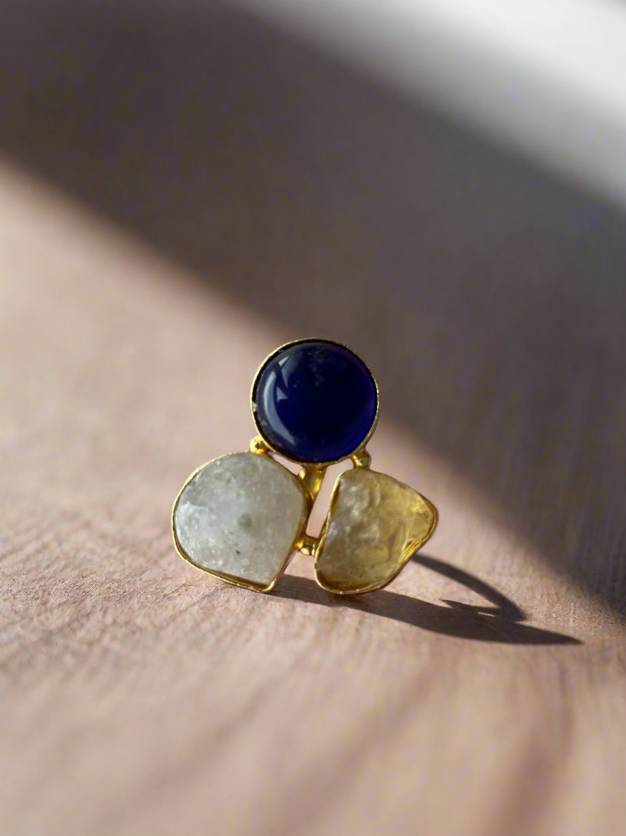 Hand Crafted Finger Ring with Druzzy Stones and Resin Stones (Adjustable)