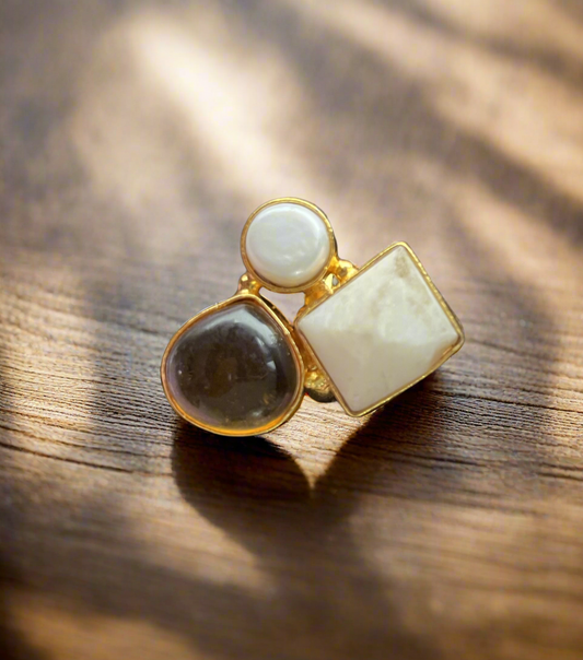 Hand Crafted Finger Ring with Druzzy Stones (Adjustable)